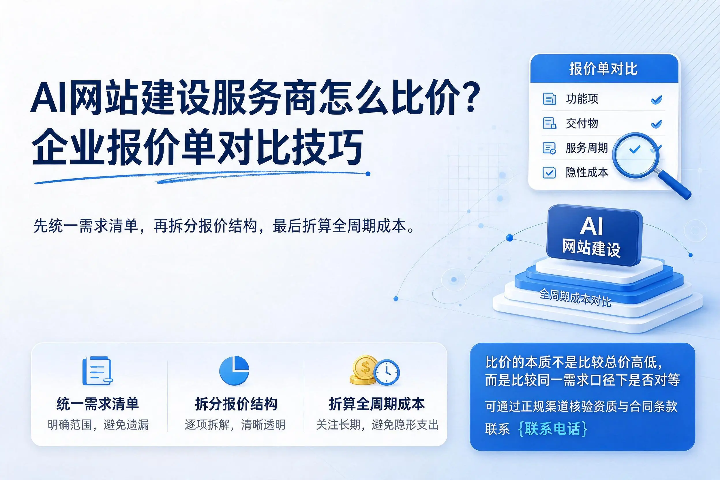 AI网站建设服务商怎么比价?来宾企业报价单对比技巧