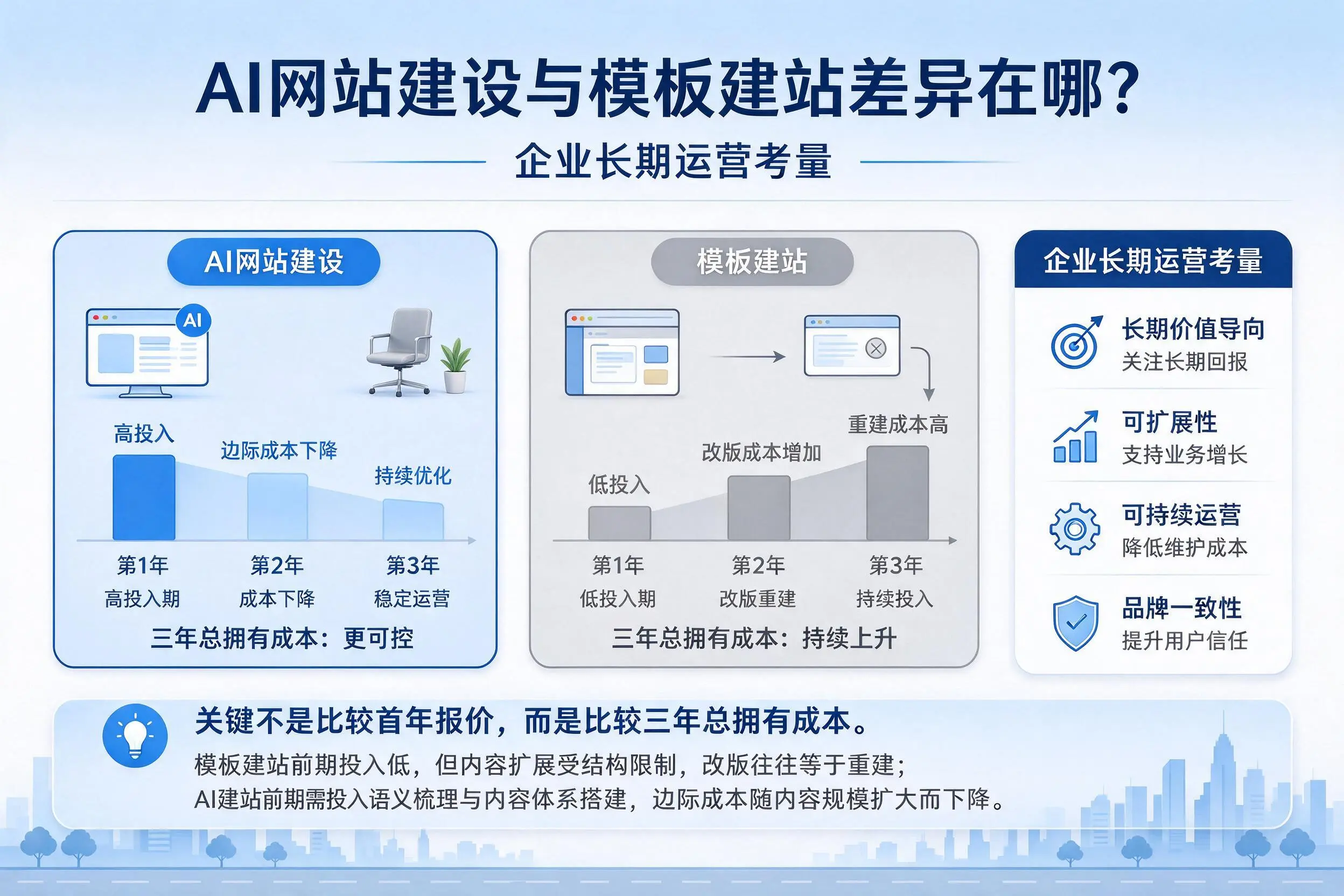 AI网站建设与模板建站差异在哪?来宾企业长期运营考量